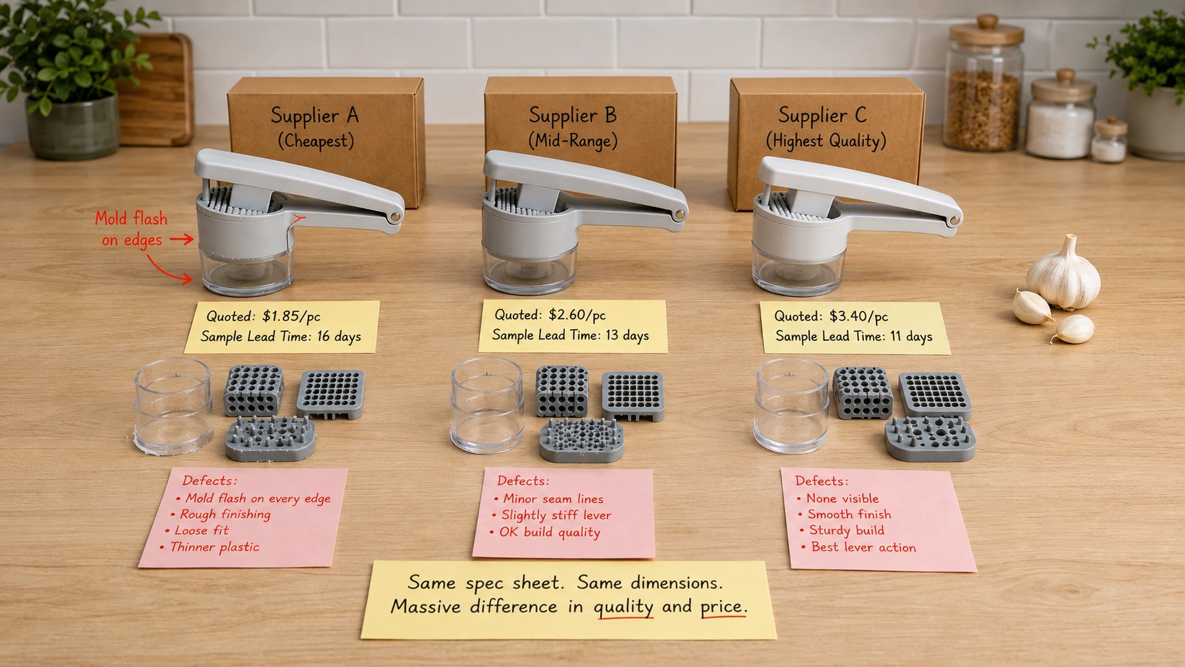 Comparison betwen suppliers products