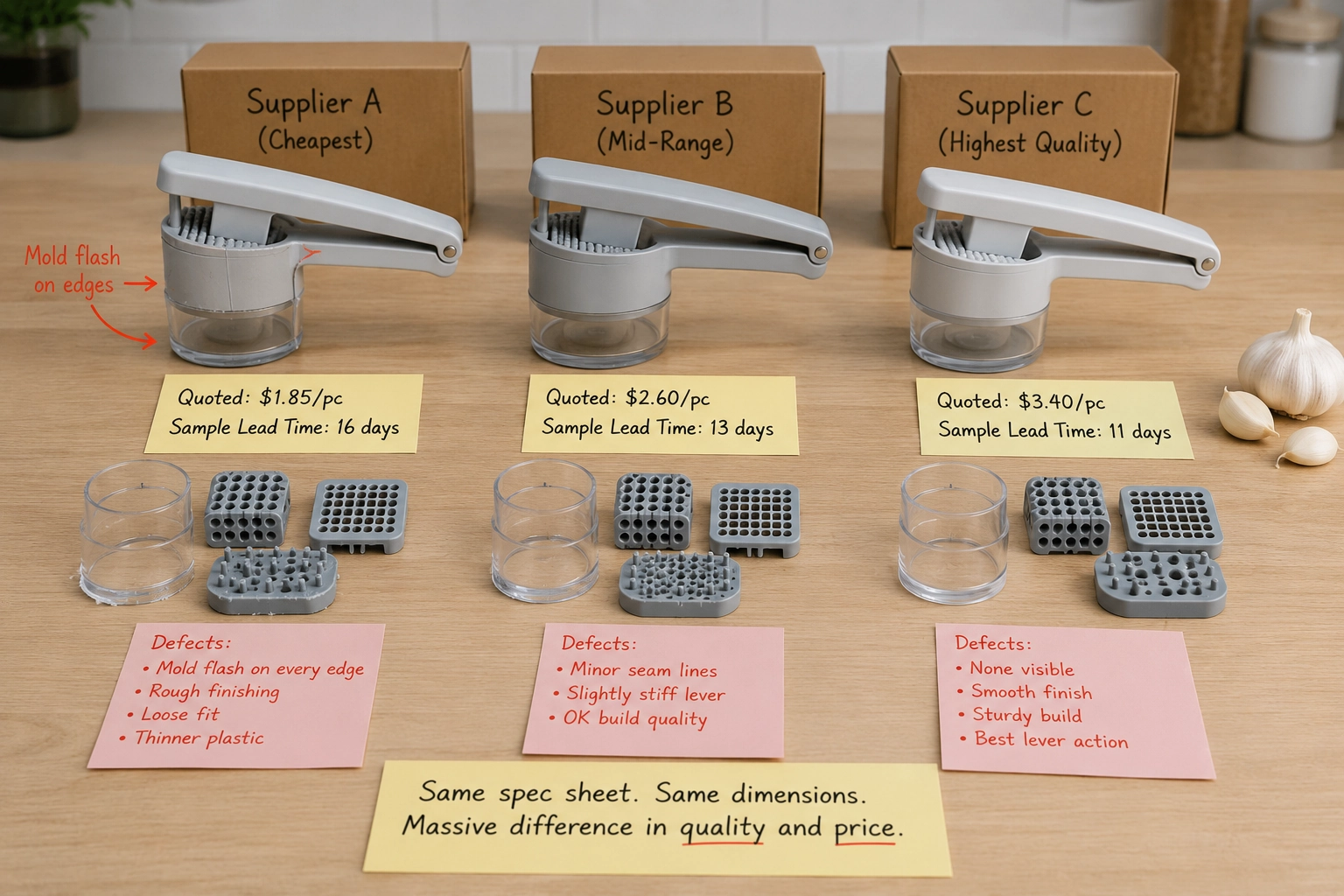 Comparison betwen suppliers products